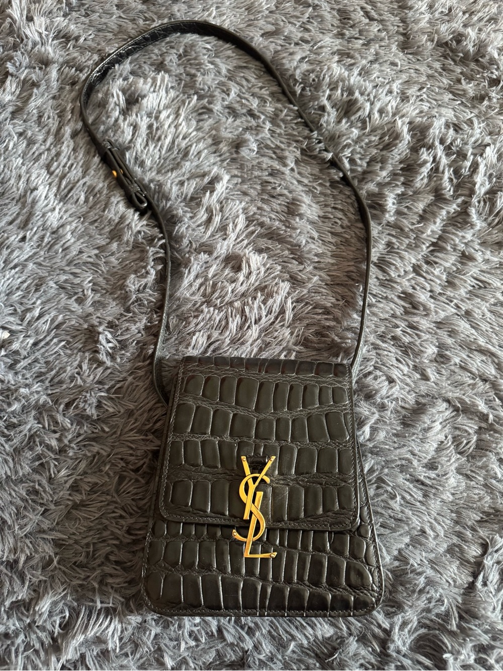 Saint Laurent Croc-Embossed Leather Crossbody Bag